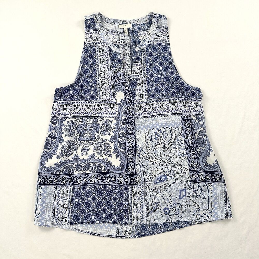 Joie Silk Top Blouse Womens Medium Blue Patchwork Sleeveless Paisley Lightweight